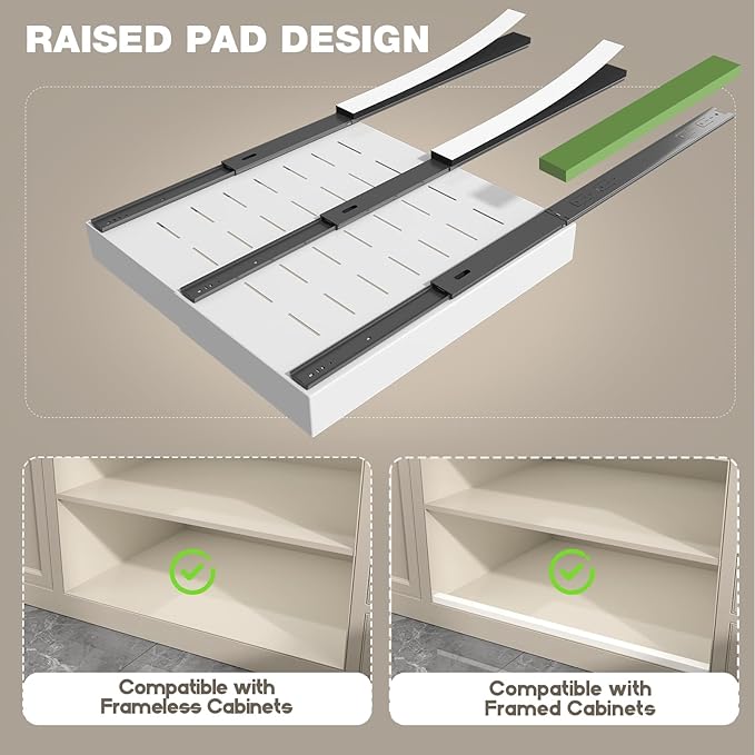 Seinloes 2 Pack Pull Out Cabinet Organizer 22" Deep, Full Extension 3 Slide - Image 2