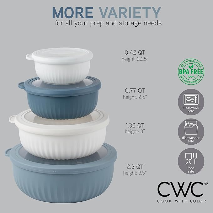COOK WITH COLOR Prep Bowls with Lids- Wide and Deep Nesting Plastic Small - Image 4