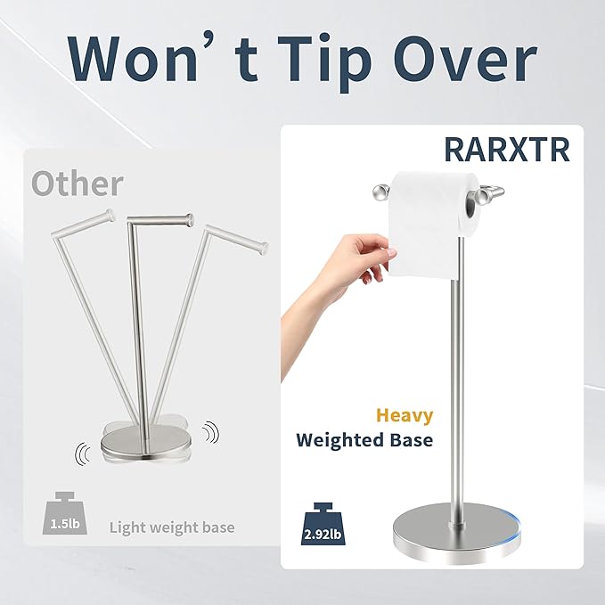 RARXTR Toilet Paper Holder Stand, Post Pivoting Design Free Standing Toilet - Image 4
