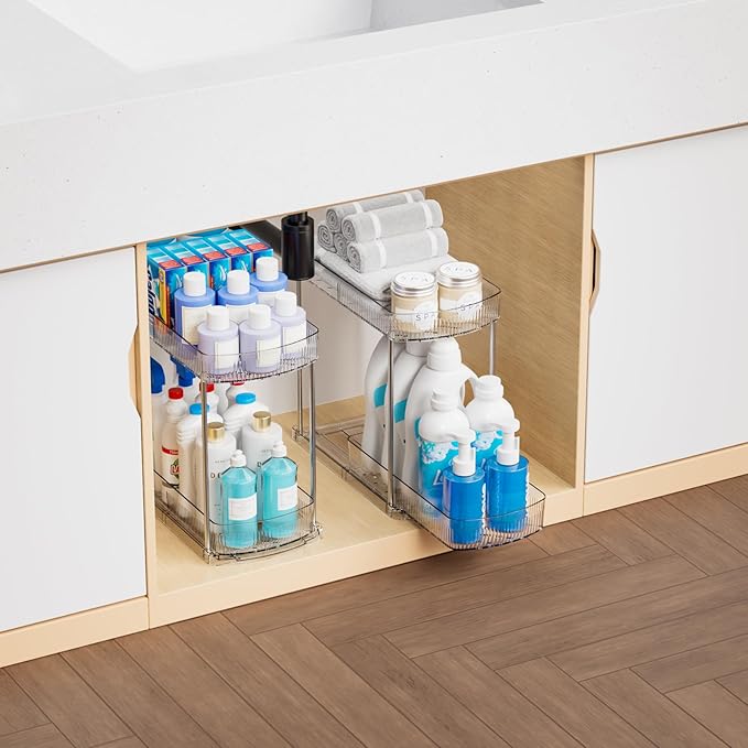 4 Pack Large Pull Out Bathroom Organizers and Storage, 2 Tier 12.8″ Tall - Image 4