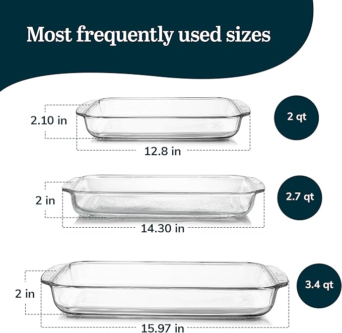Libbey Baker's Basics 3-Piece Rectangular Glass Casserole Baking Dish Set - Image 3