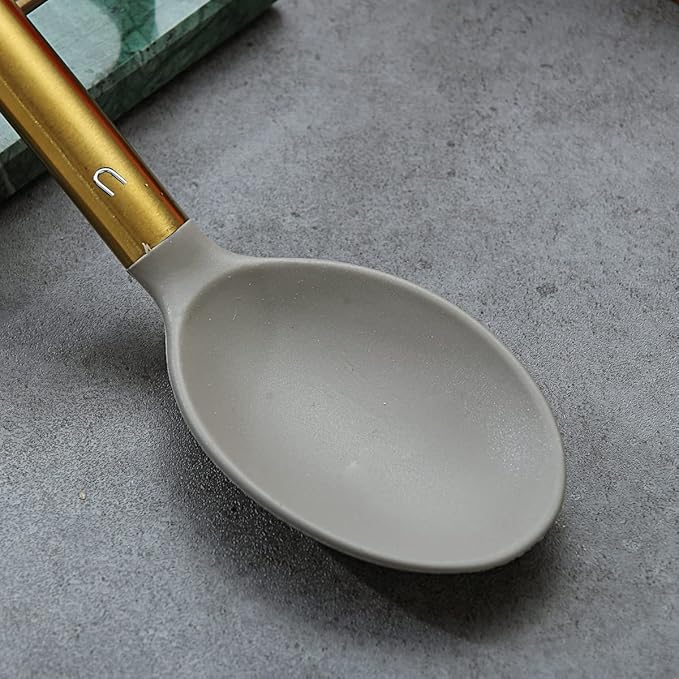 Berglander Non-stick Silicone Solid Serving Spoon, Titanium Gold Plating handle - Image 4