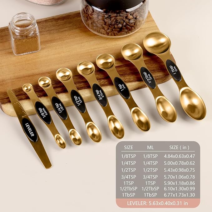 ChefAide Pack of 8 Stainless Steel Magnetic Measuring Spoons Set, Dual Sided - Image 2