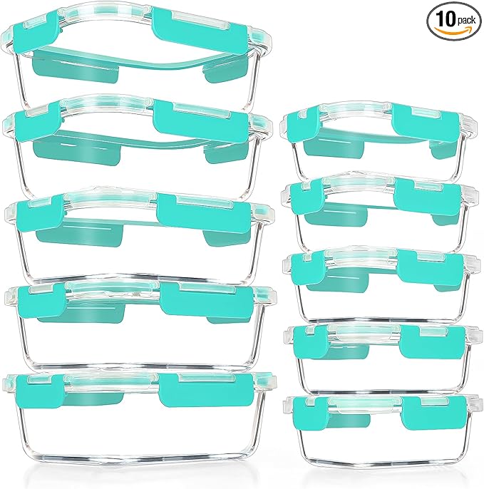 VERONES 10Pack Glass Meal Prep Containers, Airtight Glass Lunch Containers by VERONES