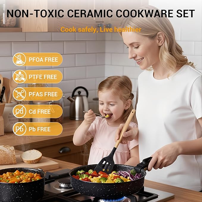 Ammeloo 21 Pcs Pots and Pans Set Non Stick, Ceramic Kitchen Cookware Set - Image 3