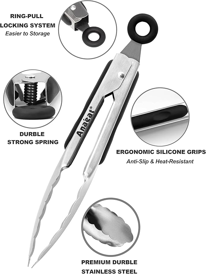 Anaeat 7" Mini Cooking Tong Stainless Steel - Image 5