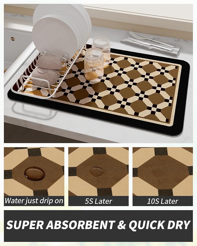 AMOAMI Coffee Mat Hide Stain Rubber Backed Absorbent Dish Drying Mat - Image 3