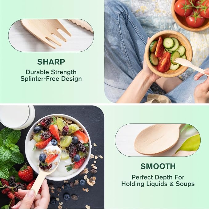 400PCS Eco-Friendly Disposable Wooden Utensil Set – Compostable Biodegradable - Image 4