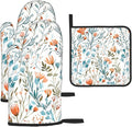 Teal Orange Watercolor Floral Oven Mitts and Pot Holders Sets of 3, Heat by Unknown
