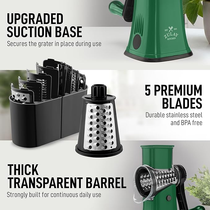Zulay Kitchen Rotary Cheese Grater 5 Blade Cheese Shredder - Image 7