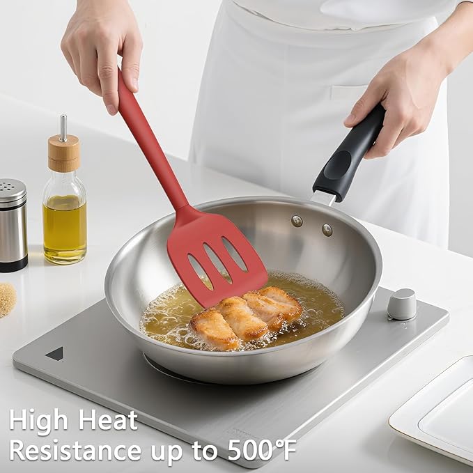 Coukre 3 Pack Silicone Spatula Set, High Heat Resistant, Fish Spatula, Solid & - Image 4
