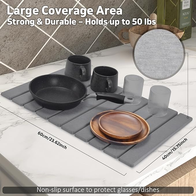Large Stone Dish Drying Mats for Kitchen Counter, Eco-Friendly Absorbent - Image 4