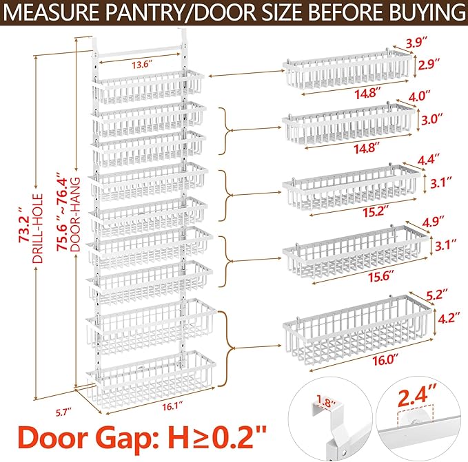 POKIPO 9 Tier Over The Door Pantry Organizer, 2 in 1 Wall Mount or Hanging - Image 9