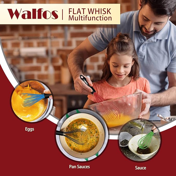 Walfos Whisk, Whisks for Cooking Non Scratch.Silicone Whisk Set of 4 Kitchen - Image 9
