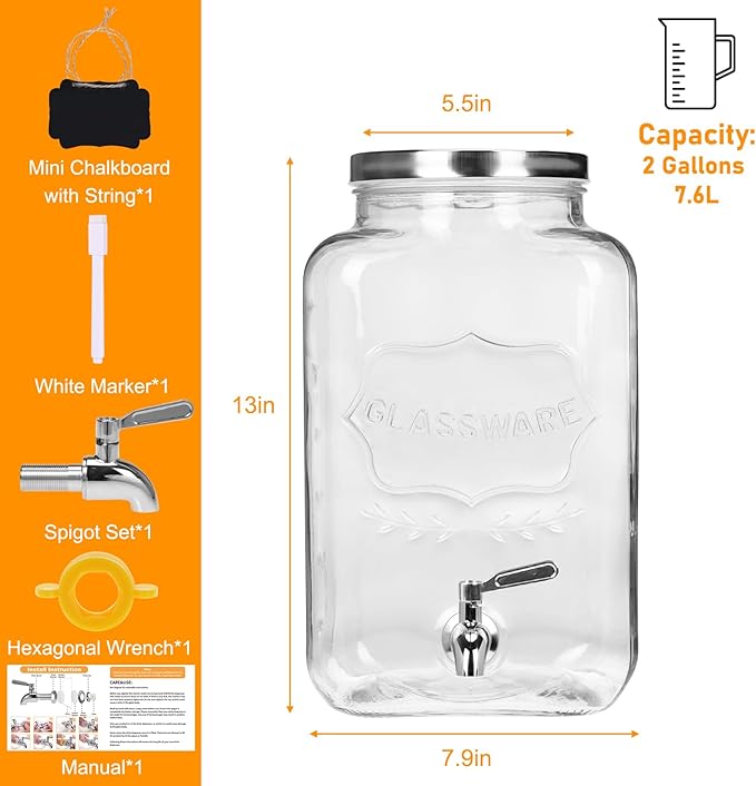 Moretoes 2 Gallon Glass Drinks Dispenser - Image 2