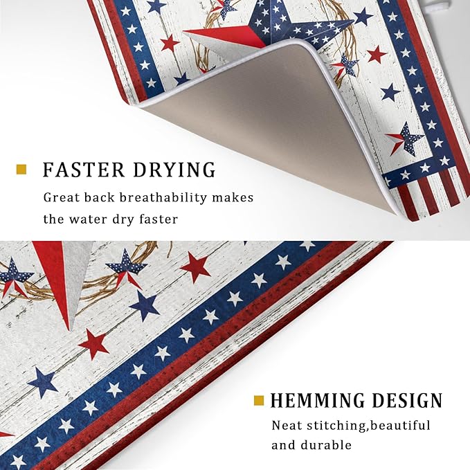 Giwawa Patriotic Stars Dish Drying Mat 4th of July America Star Wreath Dish - Image 3