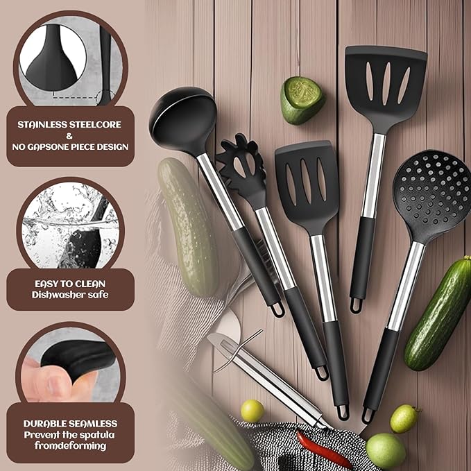 40 Pcs Kitchen Utensils Set Silicone Cooking, 446℉ Heat Resistance Stainless - Image 5