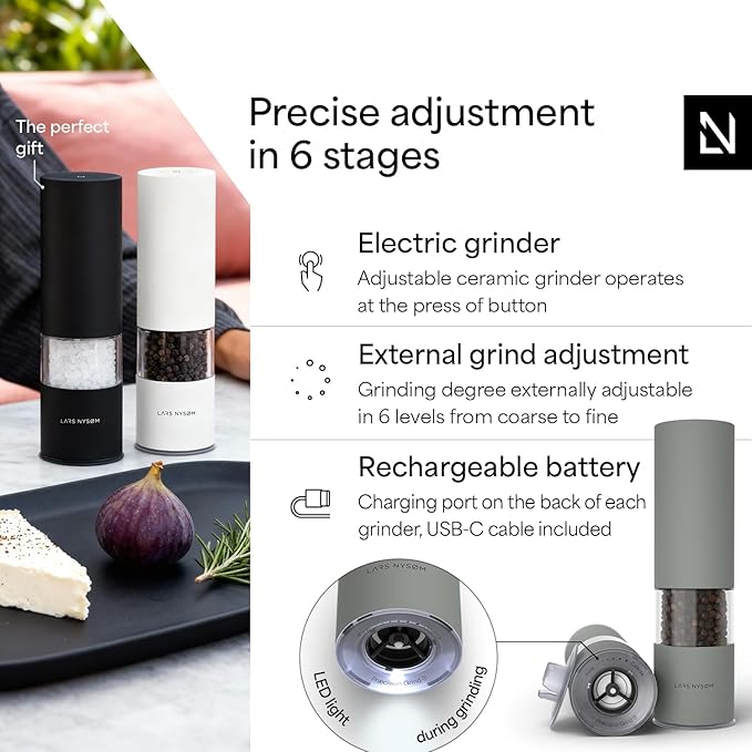 LARS NYSØM Electric Salt and Pepper Grinder Set I Automatic Salt and Pepper - Image 2