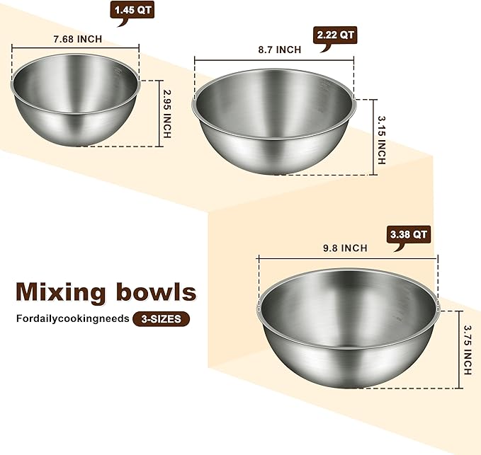 Gronivex Stainless Steel Mixing Bowls Set of 3 - Image 3