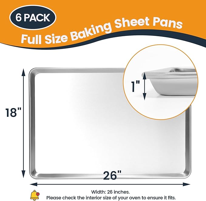 6 Pack Full Size Baking Sheet Pan, Aluminum Commercial Cookie Sheet Pan - Image 5