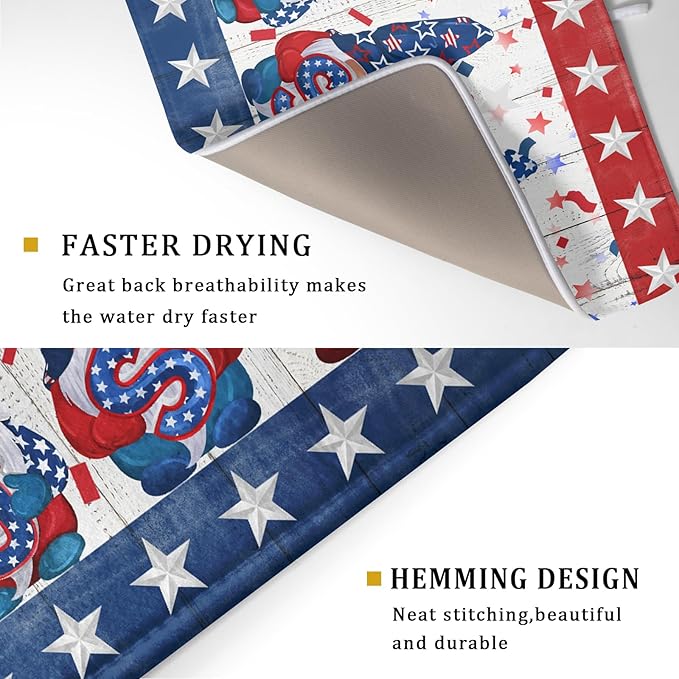 Giwawa 4th of July Gnomes Dish Drying Mat 18x24 inch Patriotic Elf Usa Stars - Image 3