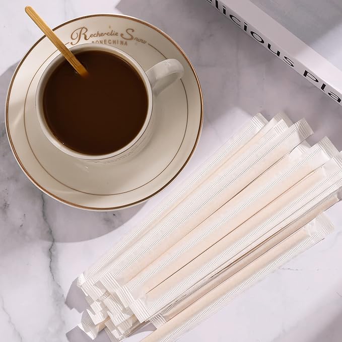 100pcs Bamboo Coffee Stirrers Individually Wrapped, 5.5 Inch Disposable Wood - Image 4