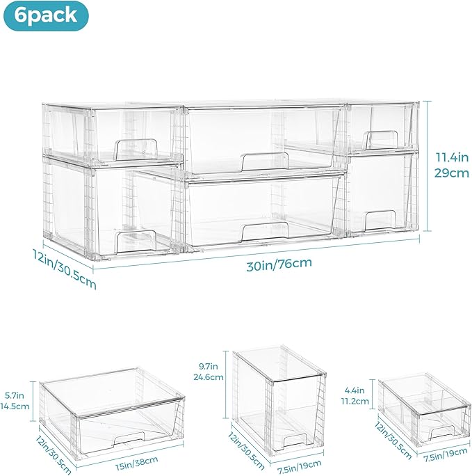 Vtopmart 6 Pack Clear Stackable Storage Drawers, Plastic Drawers - Image 2