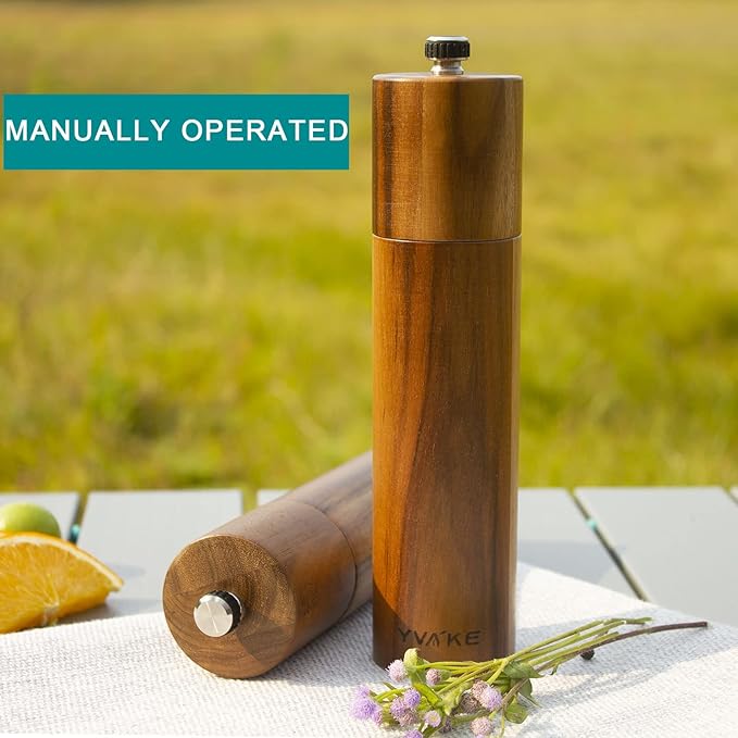 Wooden Salt and Pepper Grinder, 8 Inch Manual Salt and Pepper Mill, Adjustable - Image 5
