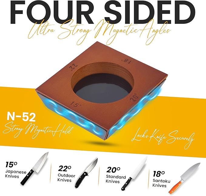 Rolling Knife Sharpener Kit – Magnetic 4-Angle Base, 3.86 Inches Longer Wooden - Image 2