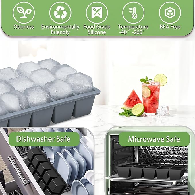 Ice Cube Trays for Freezer, 2 Pack Easy Release Slicone Ice Cube Tray - Image 5