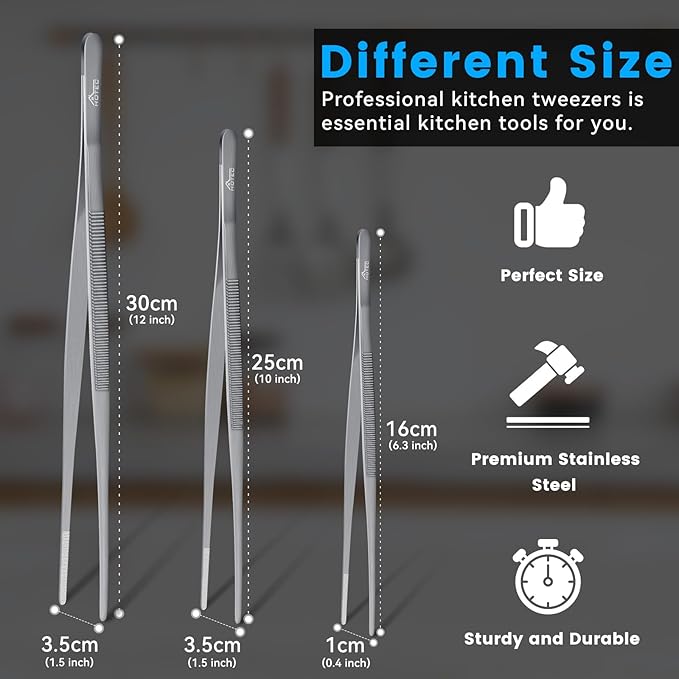 HOTEC Kitchen Tweezers Tongs Stainless Steel Professional Chef Tweezers - Image 3