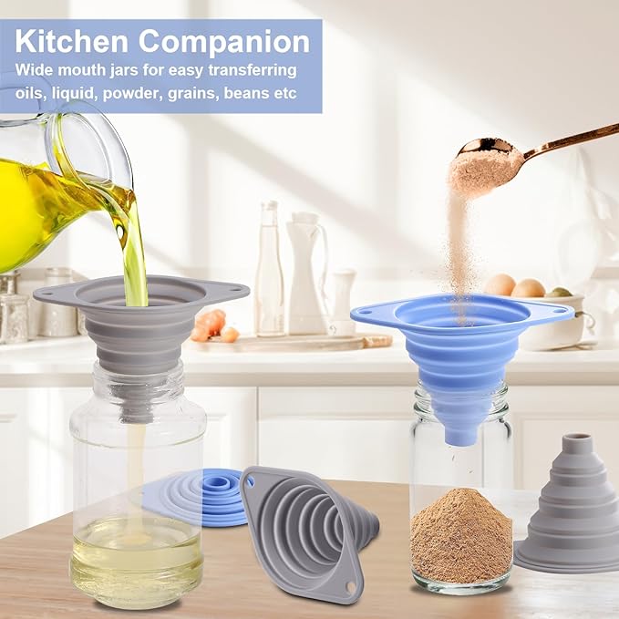 Kitchen Funnel Set 3 Pack, Collapsible Silicone Funnel - Image 4