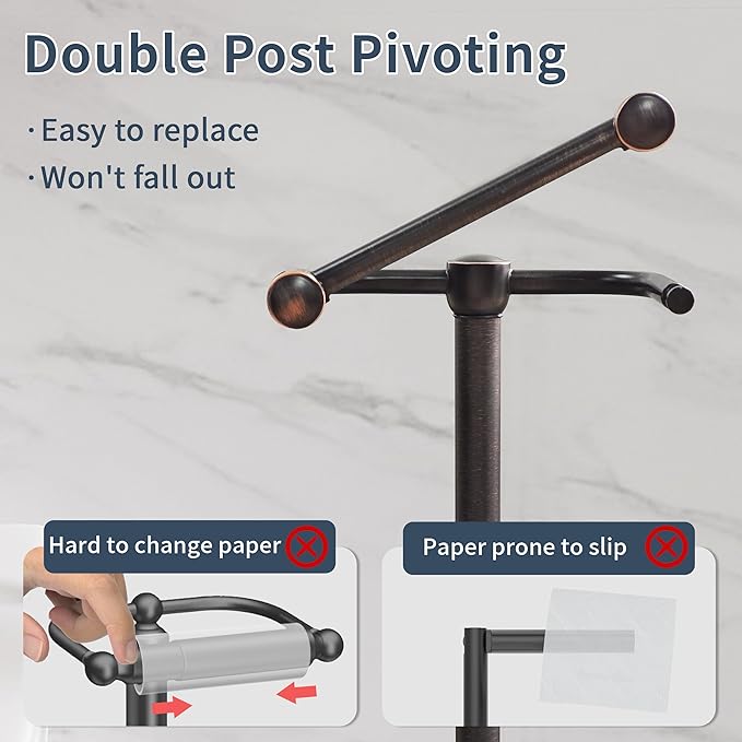 RARXTR Toilet Paper Holder Stand, Post Pivoting Design Free Standing Toilet - Image 3