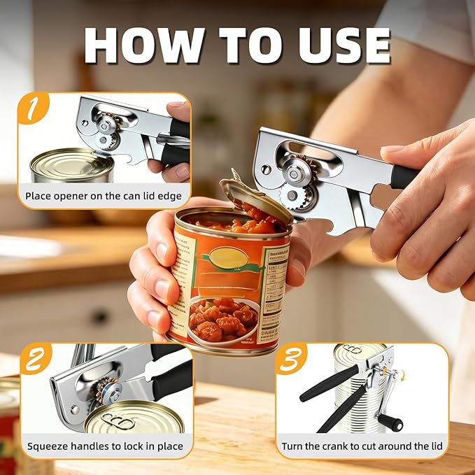 Manual Can Opener, Easy-Grip Hand Crank Can Opener - Image 4