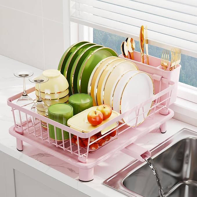 Dish Drainer Rack with Drip Tray, Sink Dish Drainer with Drainage Spout - Image 6