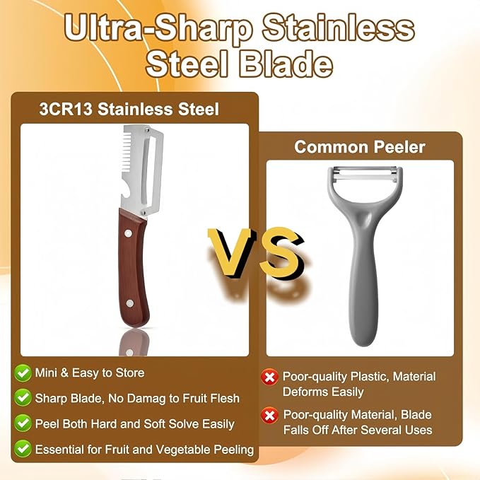2PCS Multifunctional Vegetable Peeler, Upgrade 3-in-1 Wooden Handle Peelers - Image 7