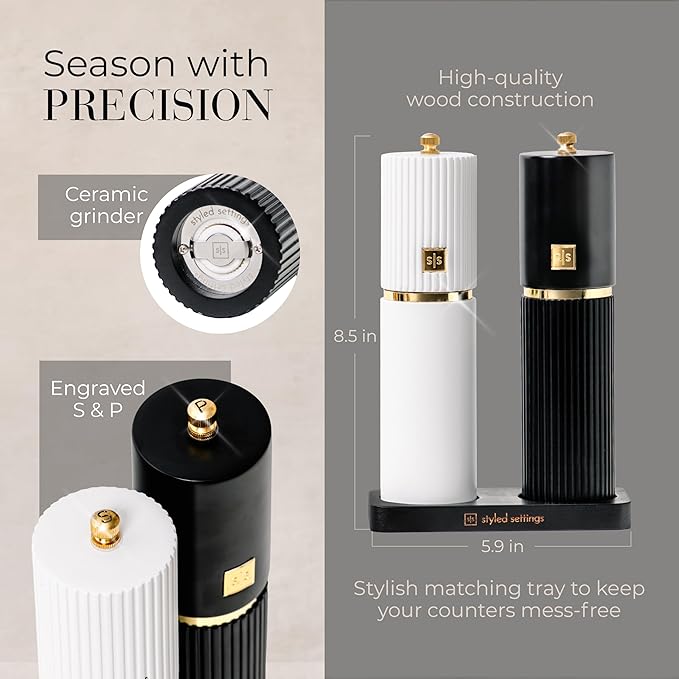 Wooden Salt and Pepper Grinder Set – Refillable Manual Salt and Pepper Mills - Image 4