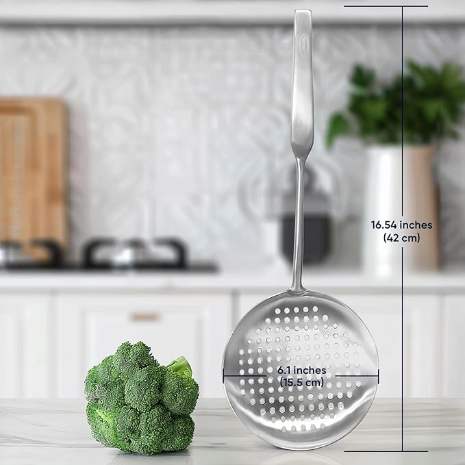 Newness Slotted Spoon, 304 Stainless Steel Widen Skimmer - Image 3
