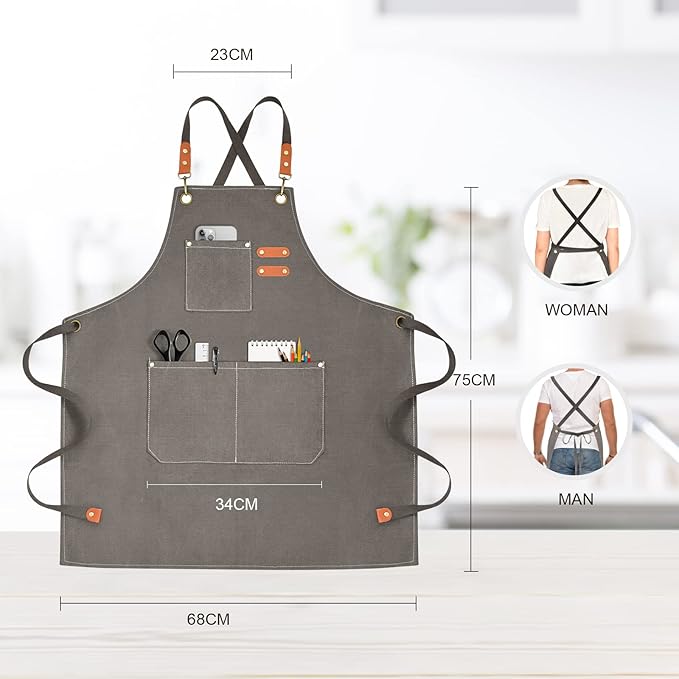 OUNLEN Chef Apron for Men Women Canvas Aprons - Image 2