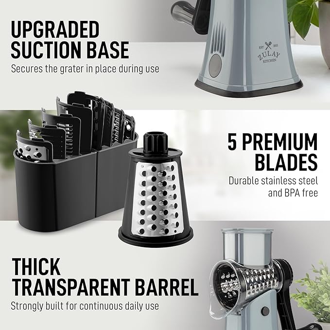 Zulay Kitchen Rotary Cheese Grater 5 Blade Cheese Shredder - Image 7