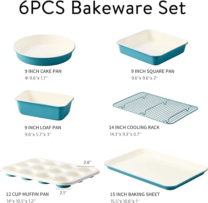 CAROTE 6-Piece Ceramic Baking Pans Set, Aluminized Steel Bakeware Sets - Image 2