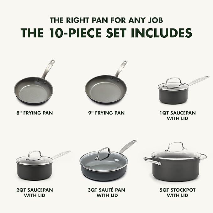 GreenPan Chatham Hard Anodized Healthy Ceramic Nonstick 10 Piece Cookware Pots - Image 4