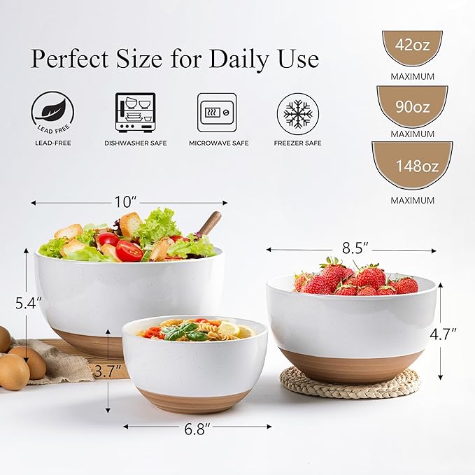 AmorArc Ceramic Mixing Bowls|Nesting Bowls Set of 3 - Image 2