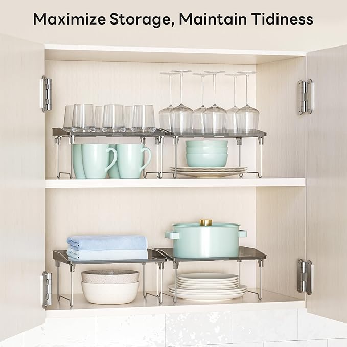 STARLATTA 2 Pcs Cabinet Organizer Shelf，Stackable Kitchen Counter Shelves - Image 4