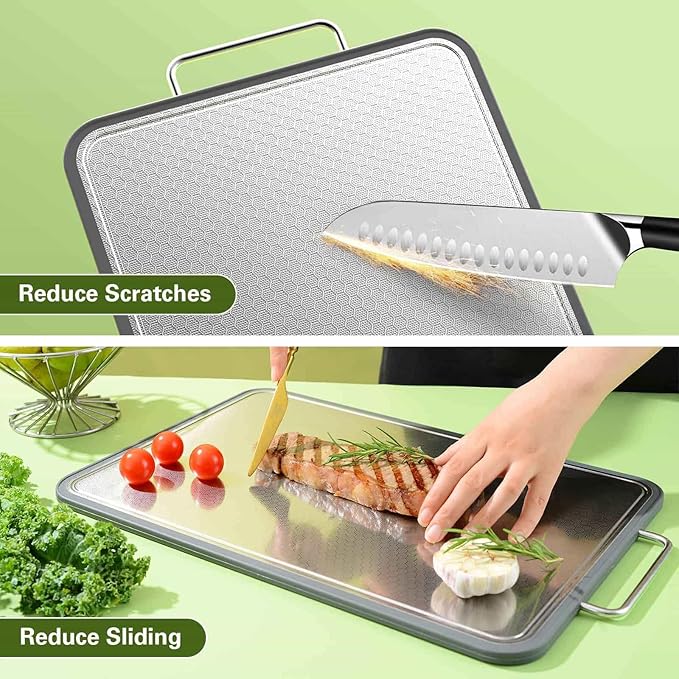 Stainless Steel Cutting Board 16''×11'', Double Sided 304 Steel Cutting Board - Image 4