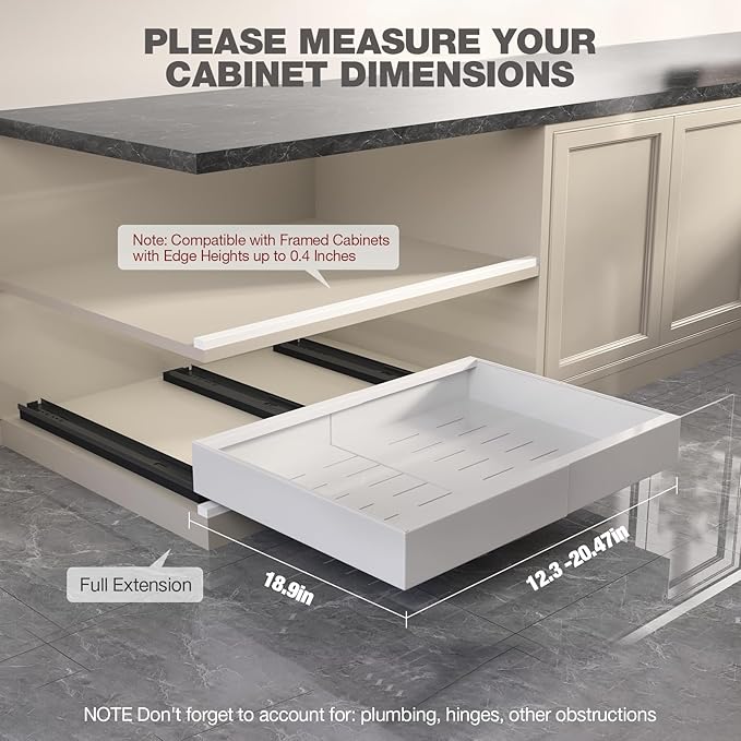 Seinloes 2 Pack Pull Out Cabinet Organizer 19" Deep, Full Extension 3 Slide - Image 6