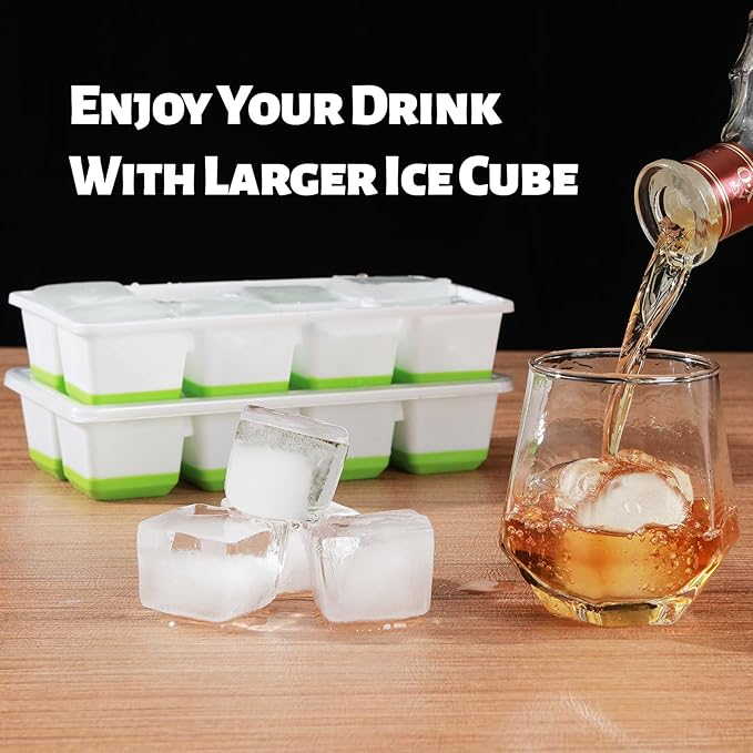 Large Ice Cube Trays with Lid, Jrisbo 2 Pack Stackable Silicone Ice Cube Molds - Image 3