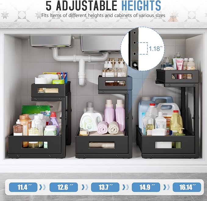 1 Pack-11.4"-16.14"H Under Sink Storage Organizer, Large 2-Tier Elegant Mesh - Image 5