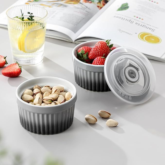 vancasso 8 oz Ramekins with Lid, Porcelain Creme Brulee Souffle Dishes - Image 8