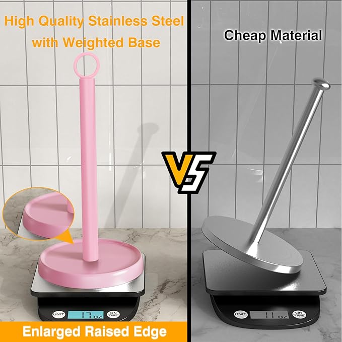 Pink Paper Towel Holder Countertop, Stainless Steel, Paper Towel Stand Holder - Image 3
